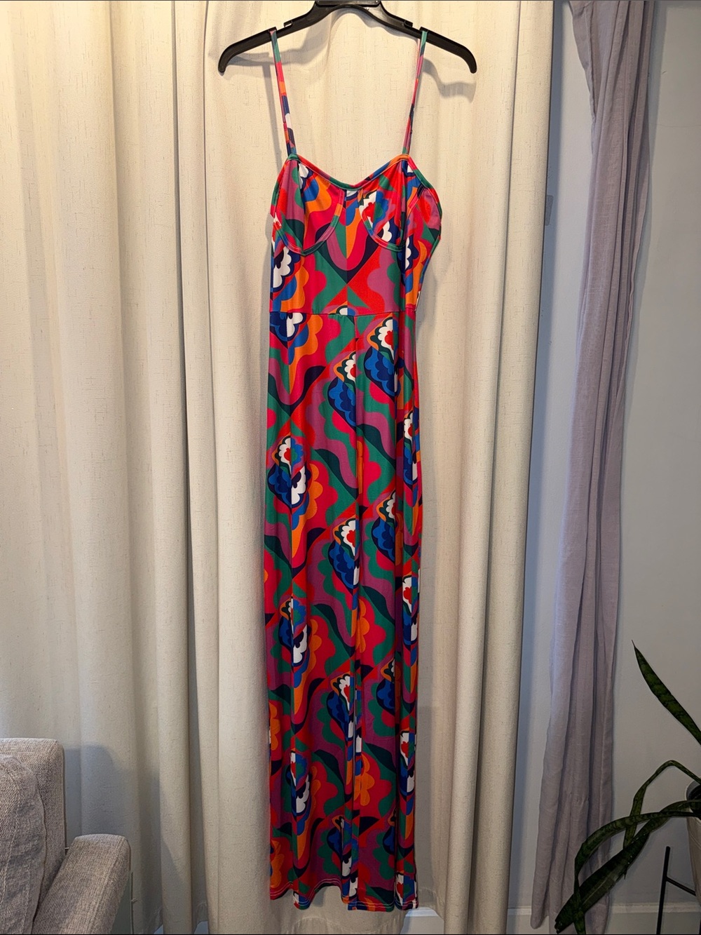 Women's Multicolor Abstract-Print Jumpsuit with Spaghetti Strap